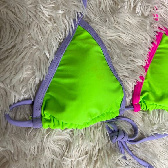 Shein women's tri-color triangle top +matching side-tie cheeky bottom bikini set - Picture 4 of 12